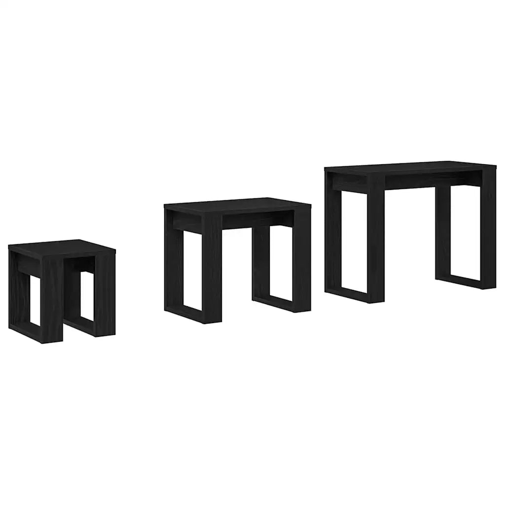 Tavoli da annidamento 3 pz | Tavolo laterale Rovere Nero Legno multistrato