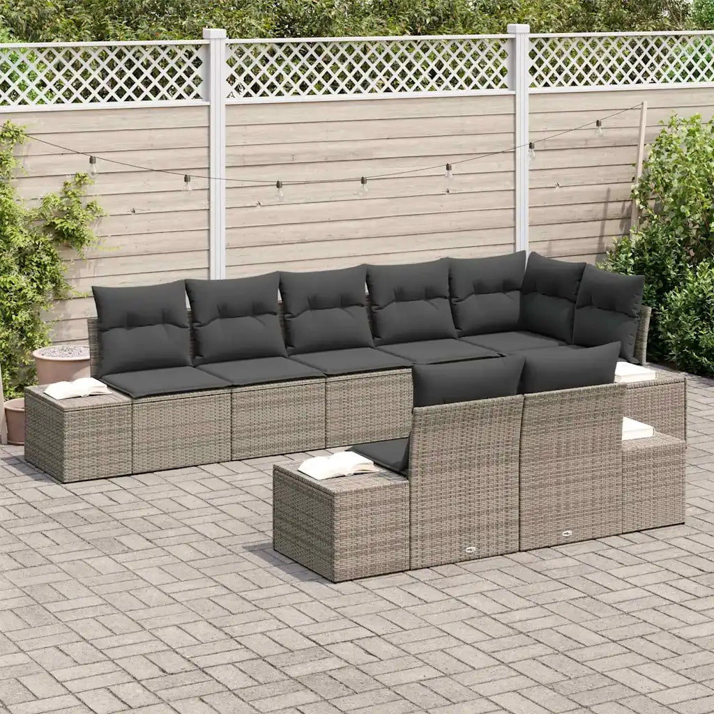 Set Divano da Giardino con cuscino 8 pcs Grigio polyrattan 3347109
