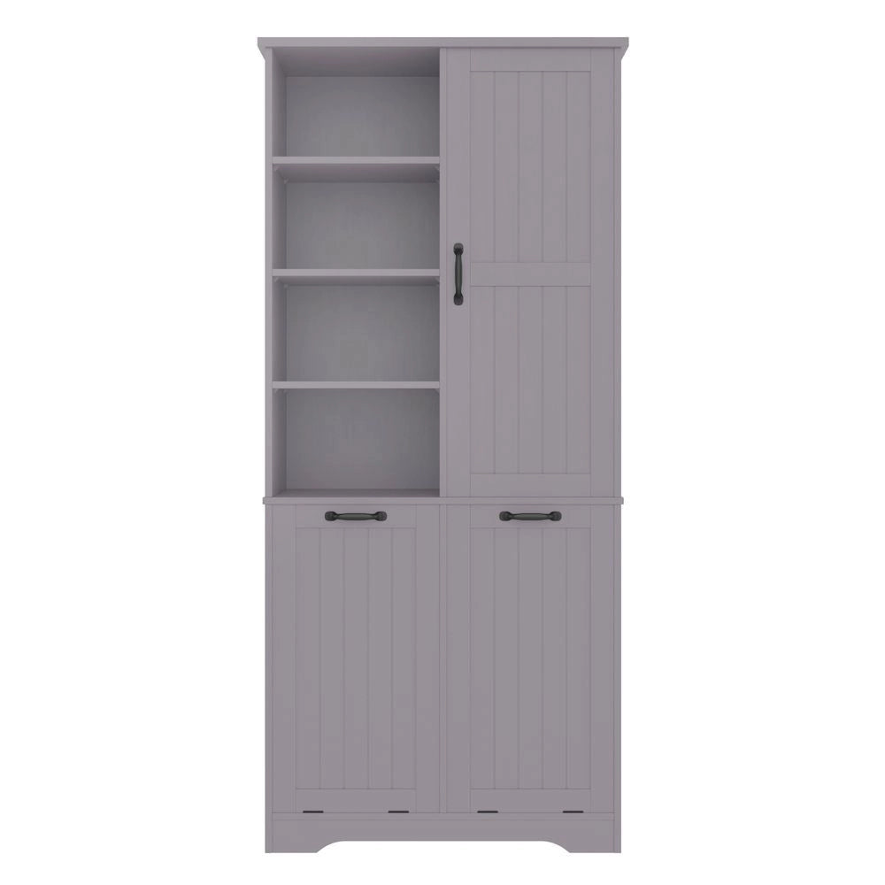 Armoire de salle de bain - Xylo - 78 x 35 x 172 cm - Grigio - Vernice resistente all'umidit??, doppio cesto per il bucato, ripiani regolabili