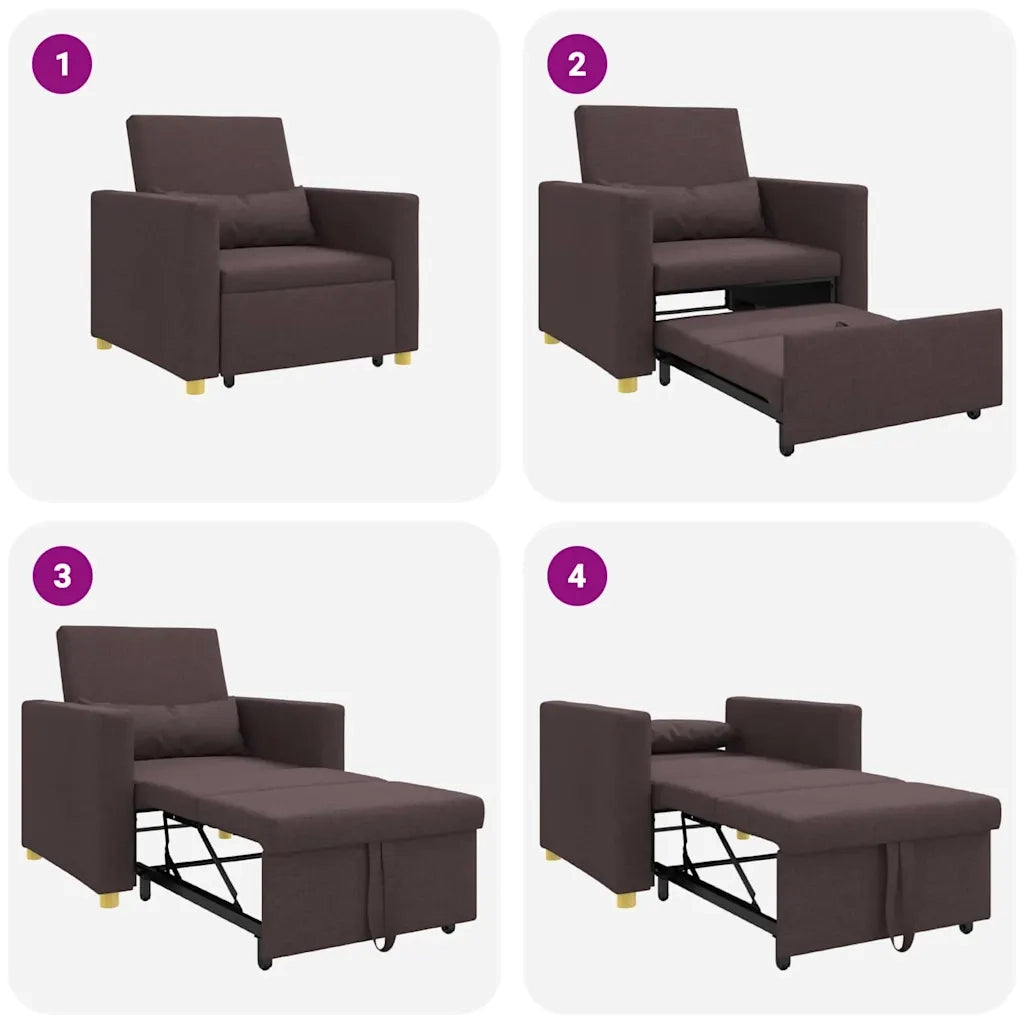 vidaXL Divano Letto Singolo Marrone scuro 90 x 165 x 87 cm Tessuto