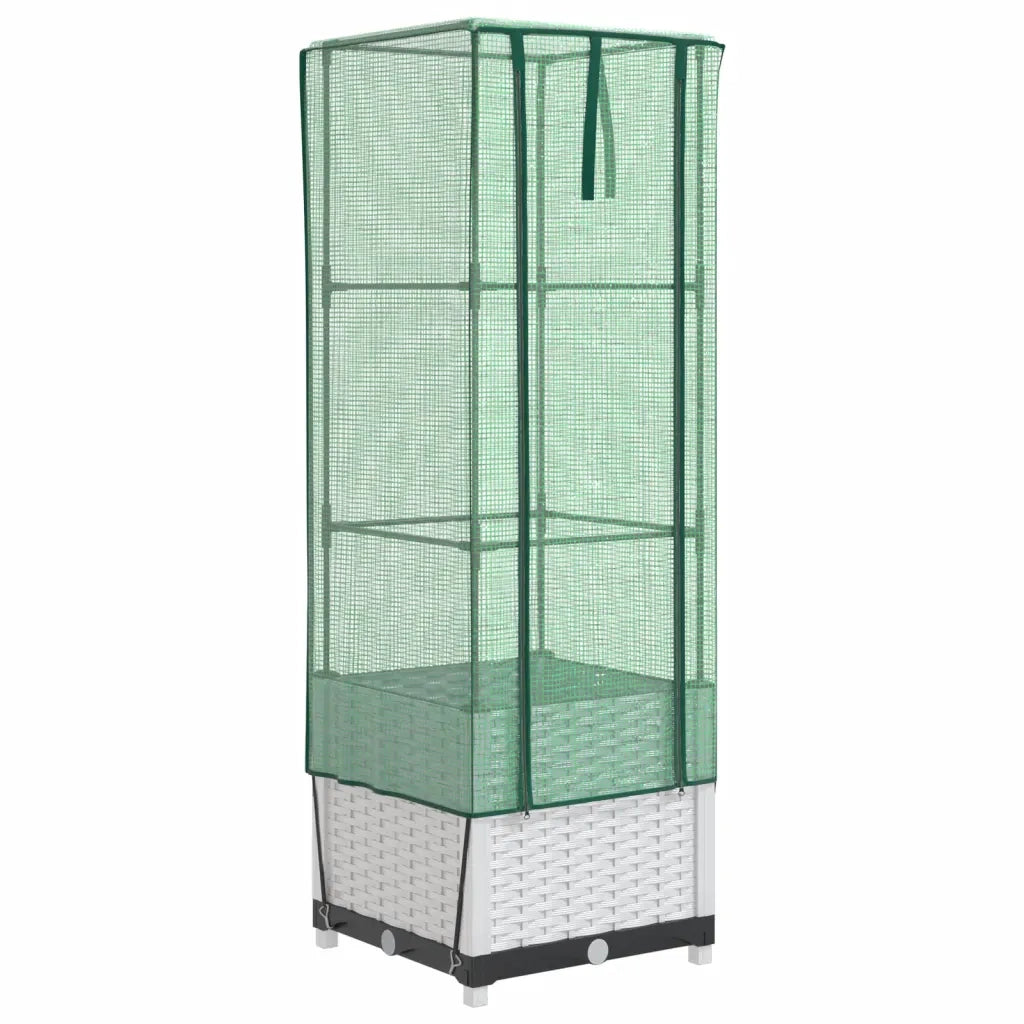 Fioriere | Cassetta per fiori | Letto Rialzato con Copertura Serra Effetto Rattan 40x40x139 cm
