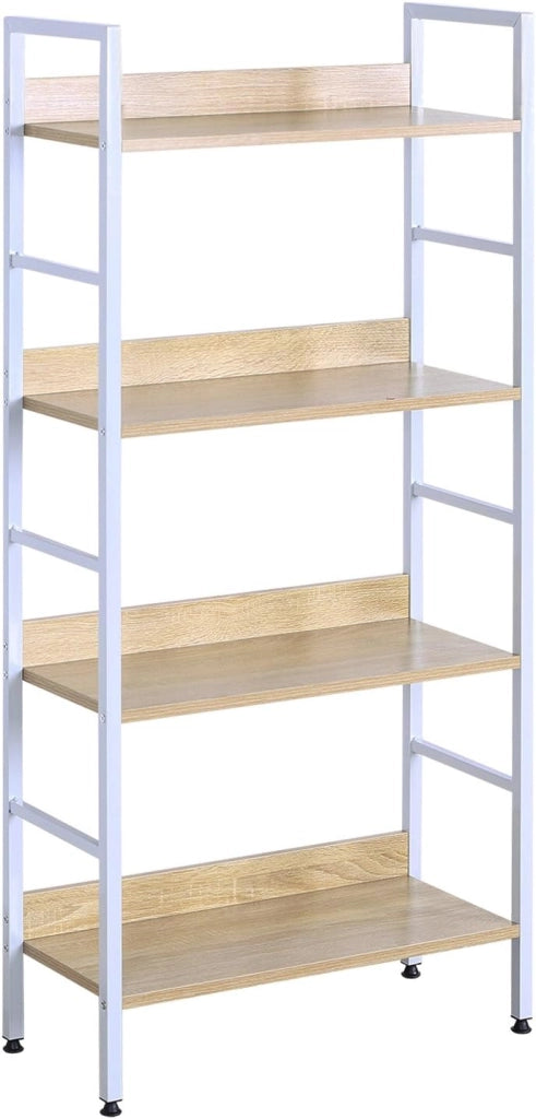 Libreria Scaffale a 5 Livelli, Libreria Verticale Struttura in Metallo per Soggiorno/Camera da Letto/Studio, 60x27,5x160cm, Bianco + Rovere chiaro