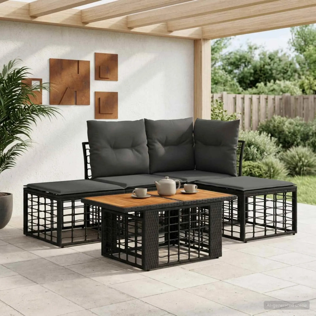 Set Divano da Giardino 5 pz Nero e Grigio scuro polyrattan 3437851