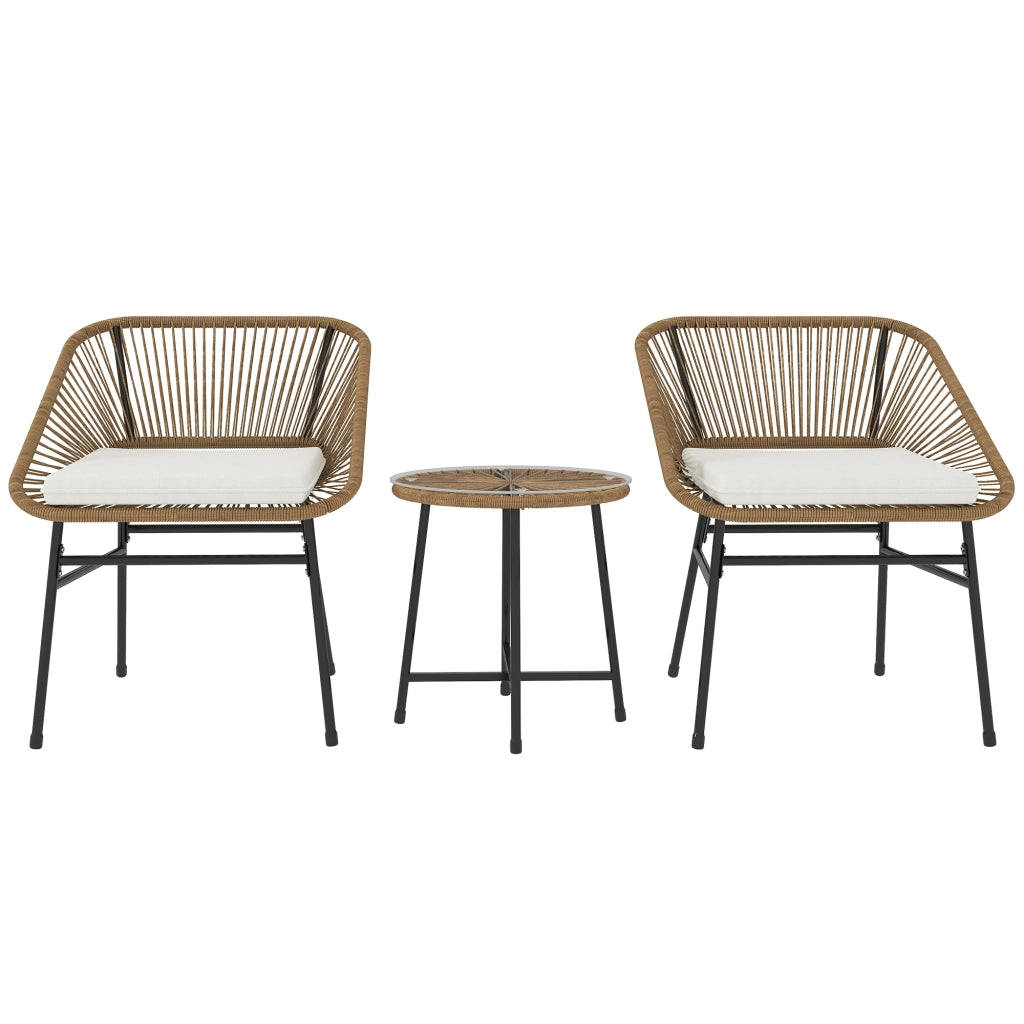 Set Giardino 3 Pezzi ¨C zephmum ¨C Rattan PE, Cuscini, Tavolino Rotondo, Multicolore