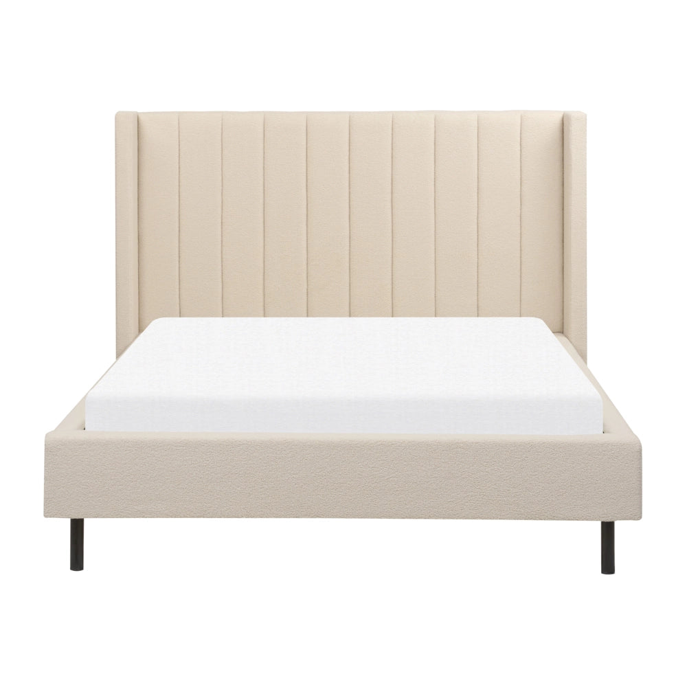 Letto matrimoniale con doghe 180 x 200 cm tessuto bouclè di colore beige stile glam moderno