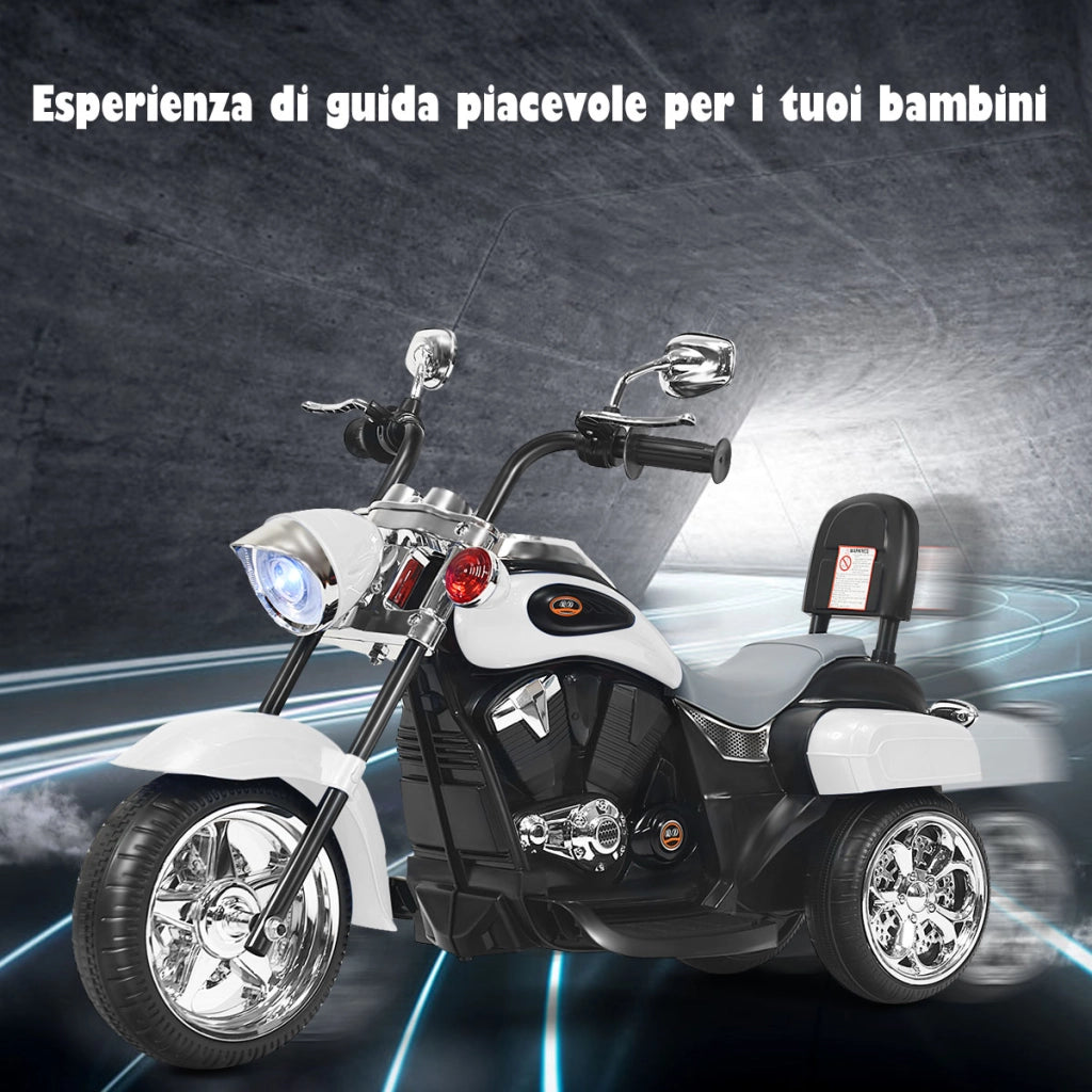 Moto in stile chopper per bambini e bambine, Moto cavalcabile alimentata a batteria Bianco-Moto elettriche