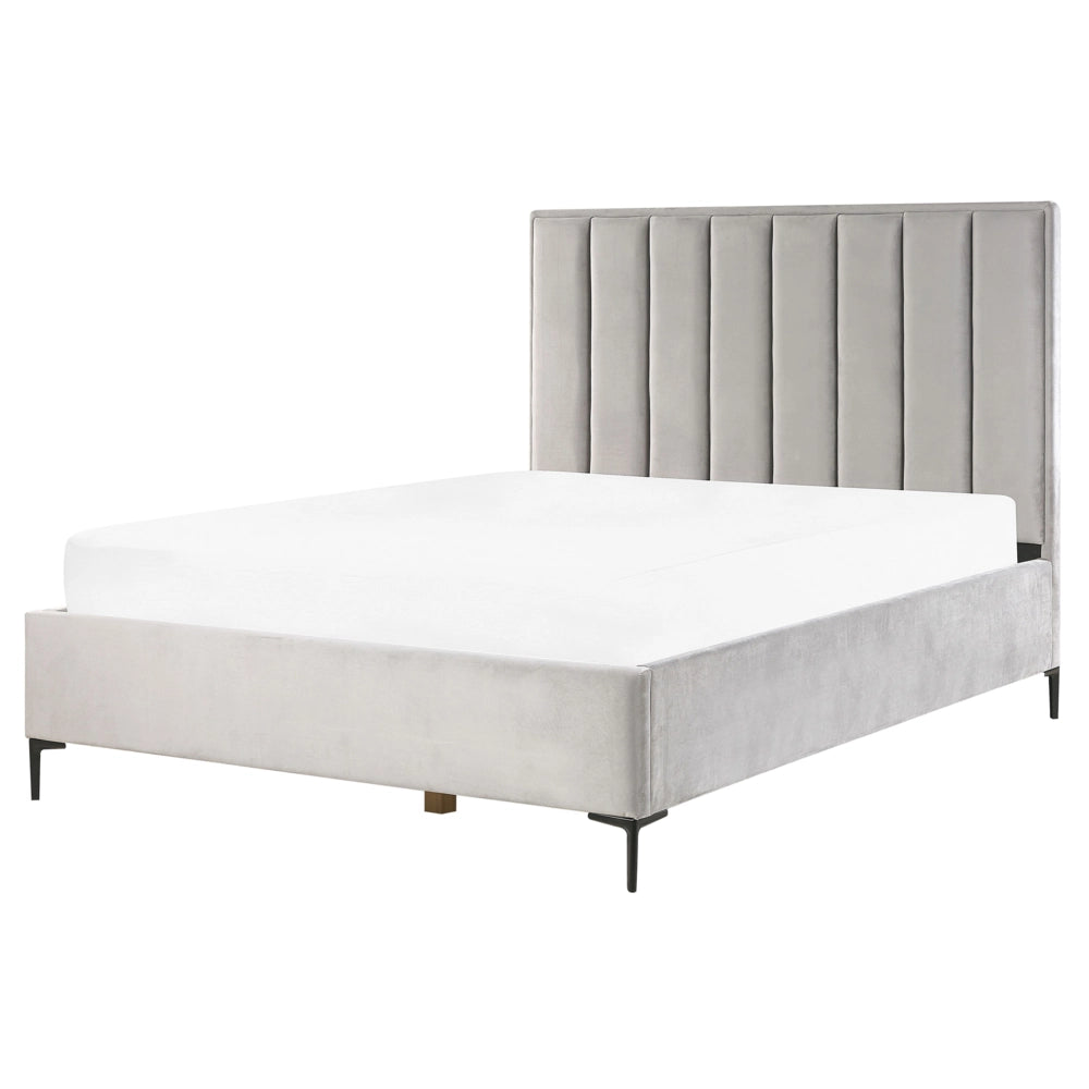 Set camera da letto in velluto grigio King Size letto con contenitore 2 comodini imbottiti