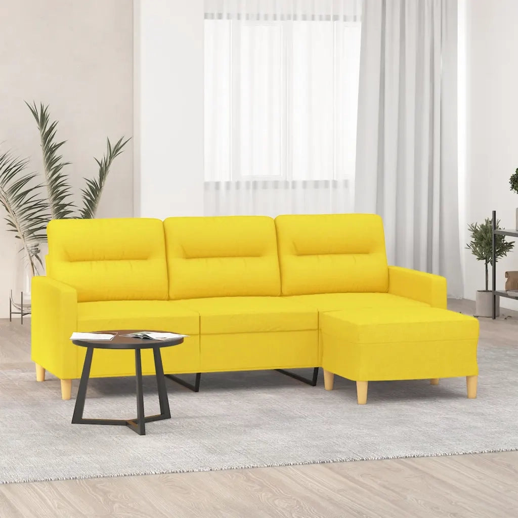 Divano a 3 Posti con Poggiapiedi-Sofa 3 Posti con Poggiapiedi Giallo Chiaro 180cm in Tessuto 122664