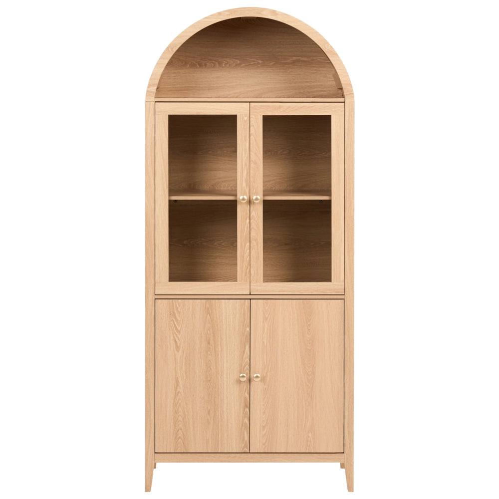 Mobile decorativo con ripiani e espositori in vetro in particelle di legno marrone chiaro Sala da pranzo Cucina