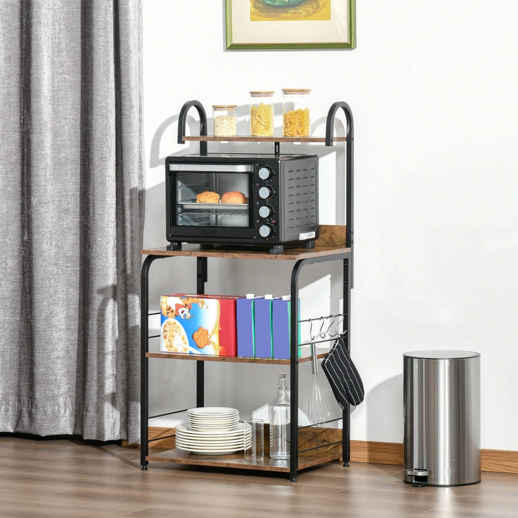 Mobile Cucina 4 Ripiani con Ganci ¨C Zephmum ¨C Acciaio e Legno 60x40x125cm Marrone