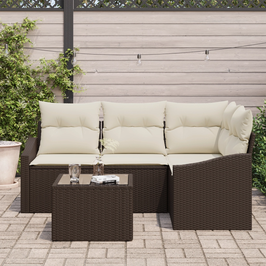 Set da Pranzo da Giardino con Cuscini 4 Pezzi Grigio in Rattan