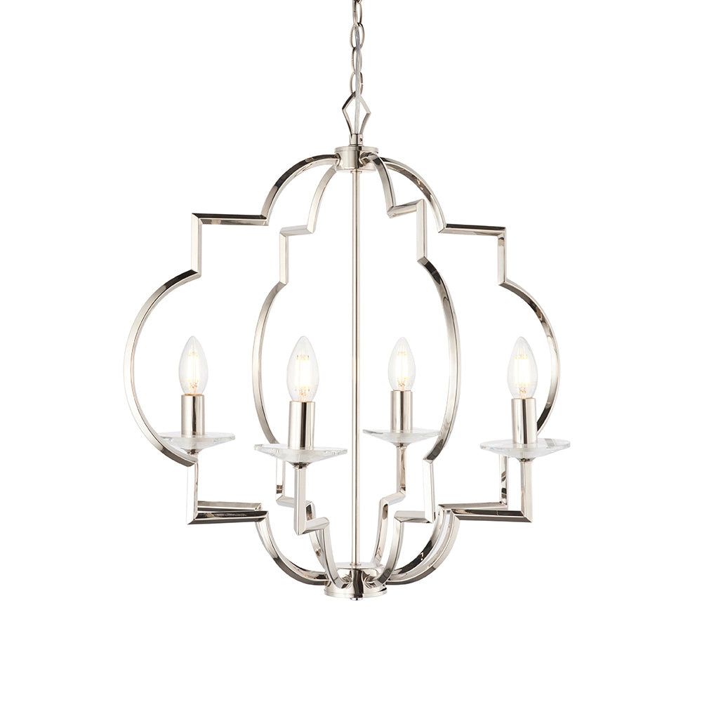 Lampadario vintage Garland nichel lucido cristallo 4xE14 Endon