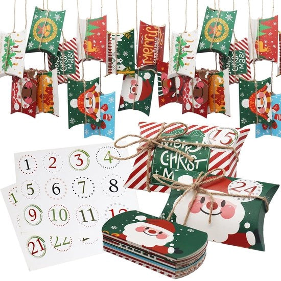 Calendario di Natale 2025 - 24 Dozzine da Riempire - Corda di Juta - Etichette Numeriche 1-24 - Decorazione di Natale - Diverse Scritte - Dozzine di Natale Personalizzabili