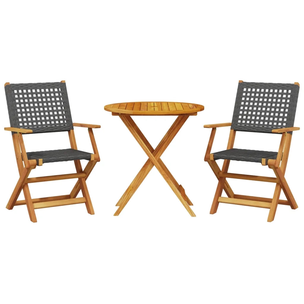 Set da Bistrot 3 pz Nero in Polyrattan e Legno Massello 3281850