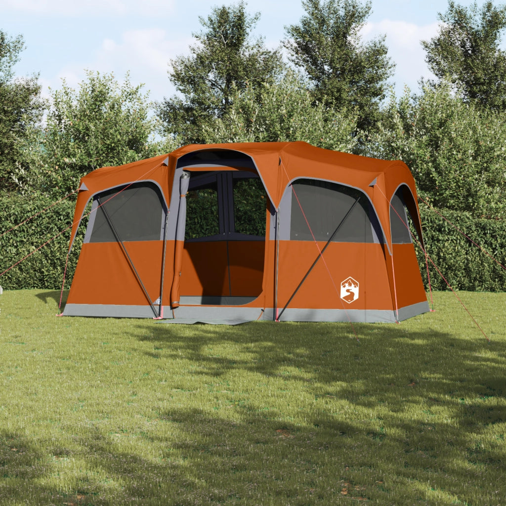 Tenda Familiare con Finestre Dome Grigia e Arancione Impermeabile per 10 Persone