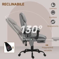 Poltrona Massaggiante e Reclinabile con Poggiapiedi, in Finta Pelle e Acciaio, 66x75x112-122 cm, Grigio
