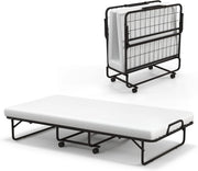 Letto Pieghevole con Materasso 190 cm, Letto per Ospiti a Scomparsa con Materasso in Memory Foam, Lettino Pieghevole Portatile su Ruote per Soggiorno, Camera, Ufficio