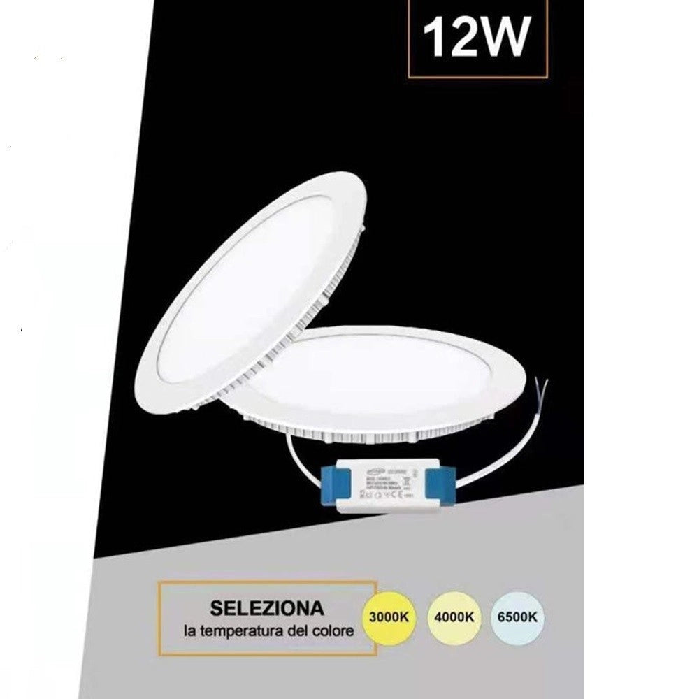 Trade Shop - Pannello Smd Led Rotondo Incasso 12 W Con Driver Cct 6500k 3000k 4000k P155a-t3c -