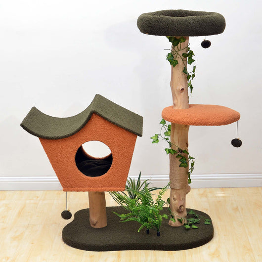 Fudajo Albero tiragraffi con effetto pianta 114 cm pelliccia e legno pero