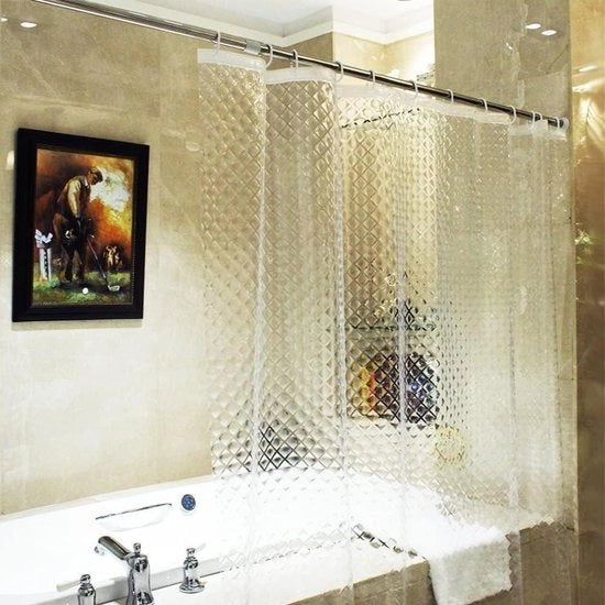 Douchegordijn acqua resistente 240 x 200 cm - 100% EVA - Resistente alla muffa - Effetto 3D - Translucido - Incluso 12 anelli