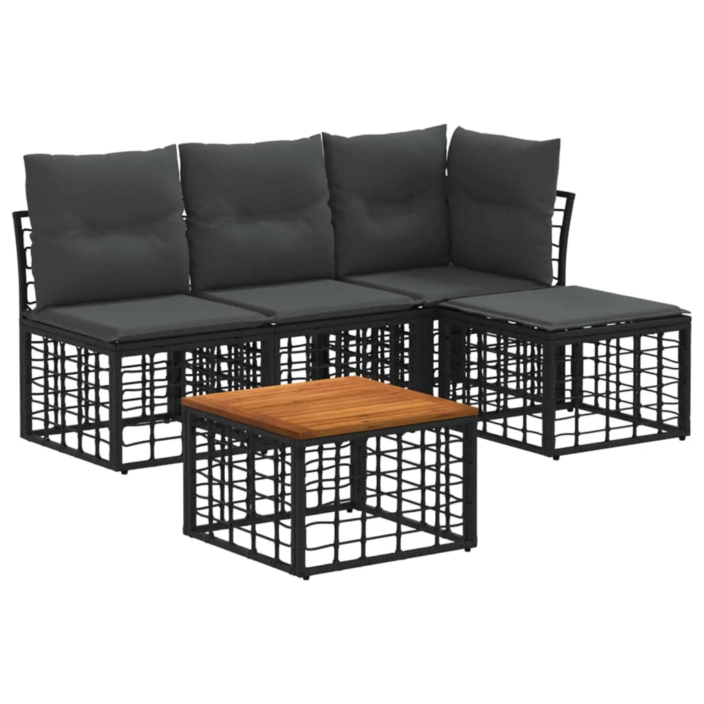 Set di divani da esterno 5 pcs Nero e Grigio scuro Poliestere 3437449