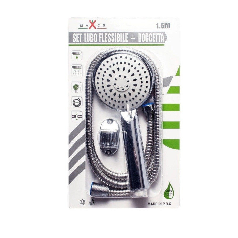 Trade Shop - Set Soffione Doccia Doccetta Multigetto Bagno Staffa Tubo Flessibile 1,5mt 98080 -