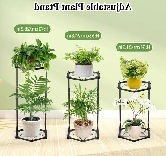 Stand per piante in metallo - Regolabile - Grande stand per piante per esterni - Decorazione di giardino - Piattaforma per piante - Angolo - Casa - Terrazza - 28 pollici - Vaso - Fiore - 2 livelli