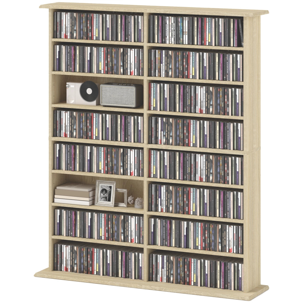Mobile Libreria porta CD a 16 Ripiani dal Design Moderno in Legno. 106.5x24x126.3 cm. Naturale