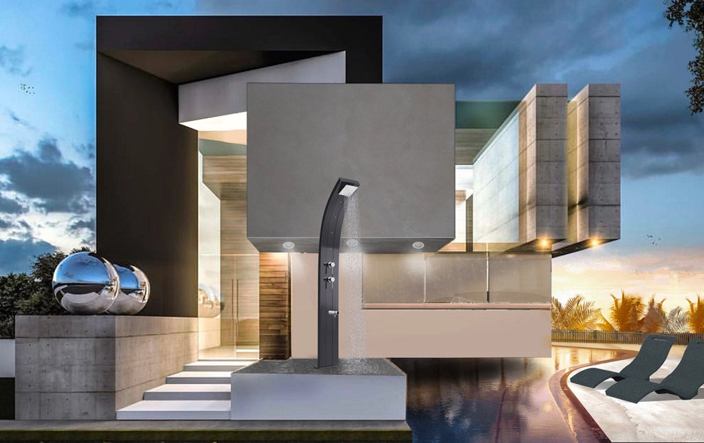 Doccia da Giardino Miscelatore Nebulizzatore e Lavapiedi Arkema Dada Fascia Inox Champagne Bronze