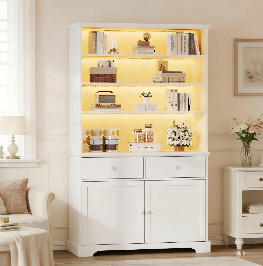 Vetrina con LED e 2 cassetti 100 x 38 x 170 cm in truciolare bianco