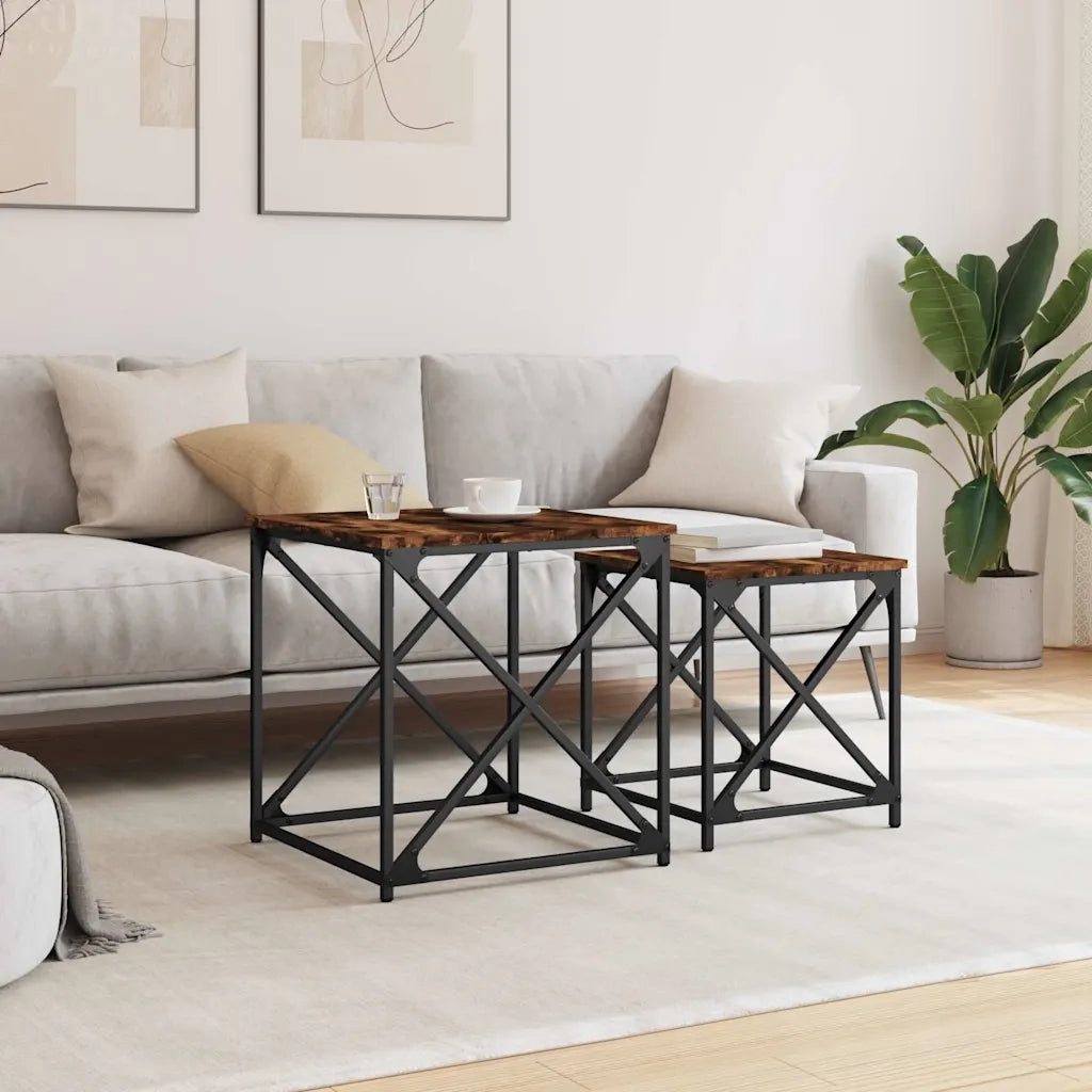 Tavolini Impilabili 2 pz Rovere Fumo in Legno Multistratocod mxl 85819