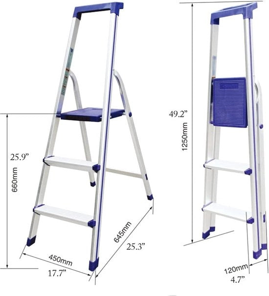 Scalino a 3 trappi in alluminio - Ladder leggera e ripiegabile con pedale ampio e maniglia