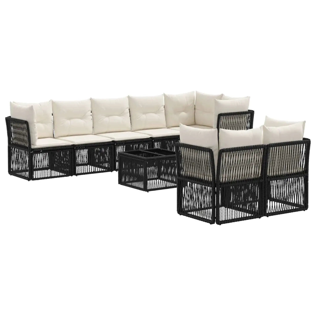 Set Divano da Giardino 9 pcs Nero polyrattan