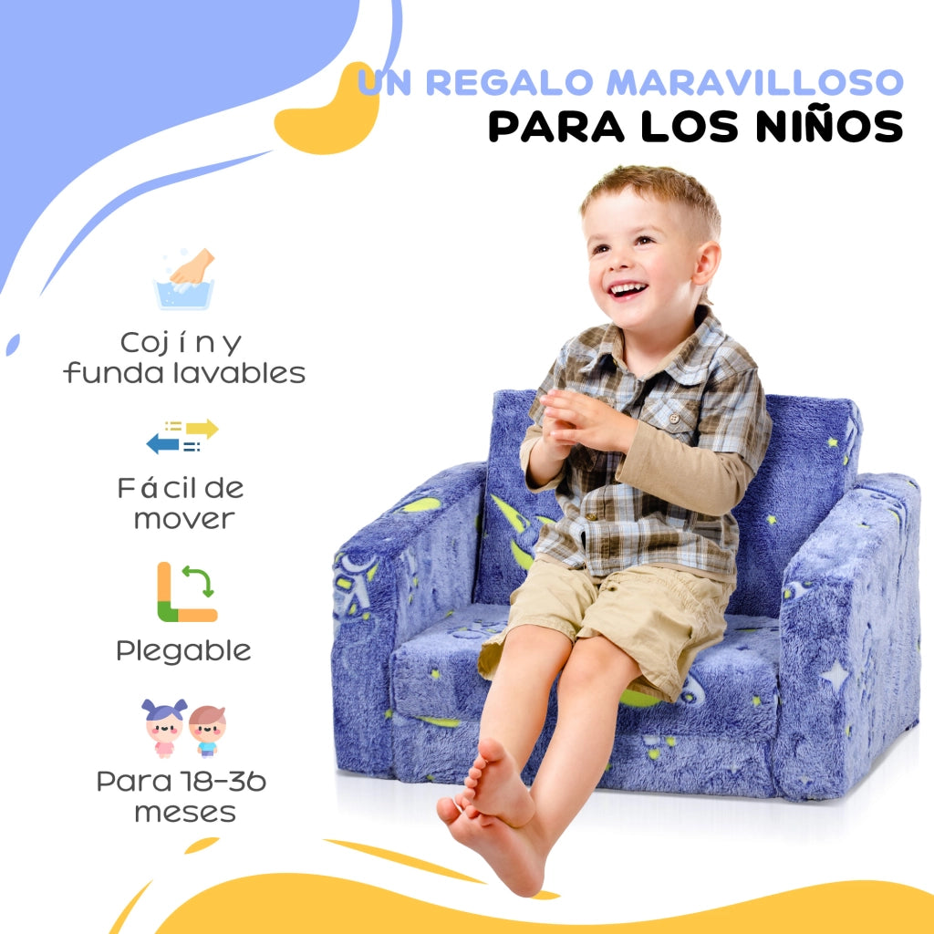 Divano letto per bambini 2 in 1 ¨C zephmum ¨C Tessuto, blu, cuscini lavabili