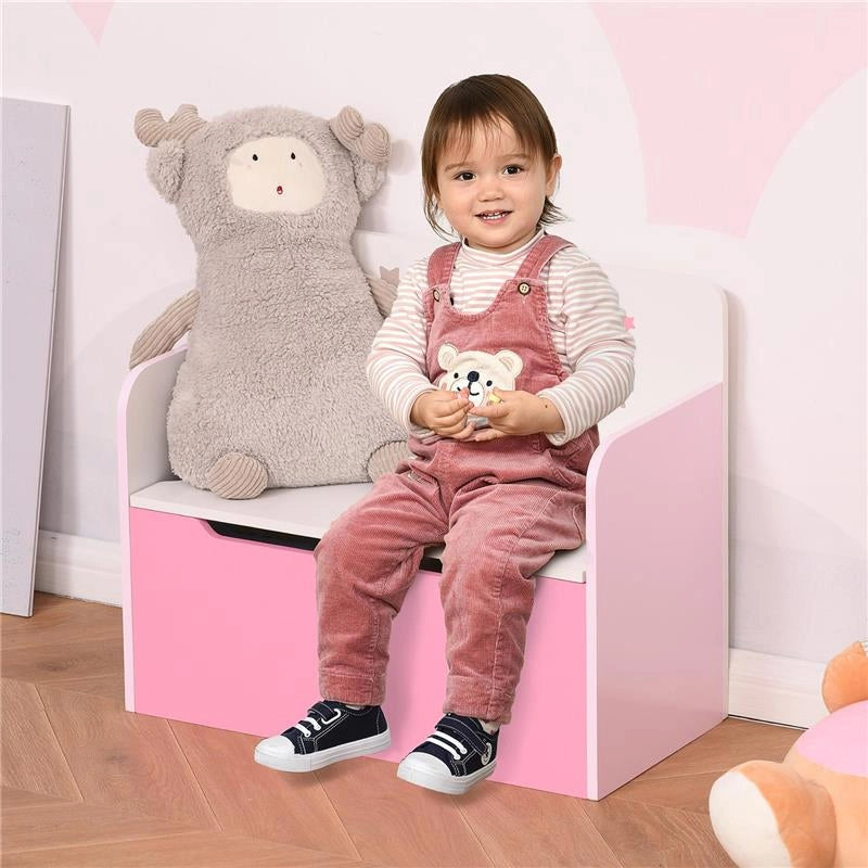 PANCA CONTENITORE CON SCHIENALE IN LEGNO PER BAMBINI DA 3-6 ANNI 60X30X50 CM ROSA