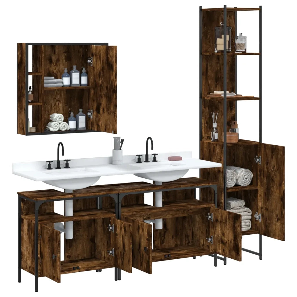Set Mobili da Bagno 4 pz Rovere Fumo in Legno Multistrato 3214747