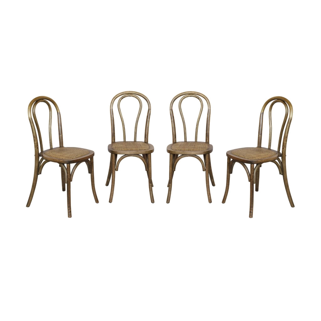 Set di 4 sedie vintage in legno e rattan, marrone