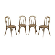 Set di 4 sedie vintage in legno e rattan, marrone