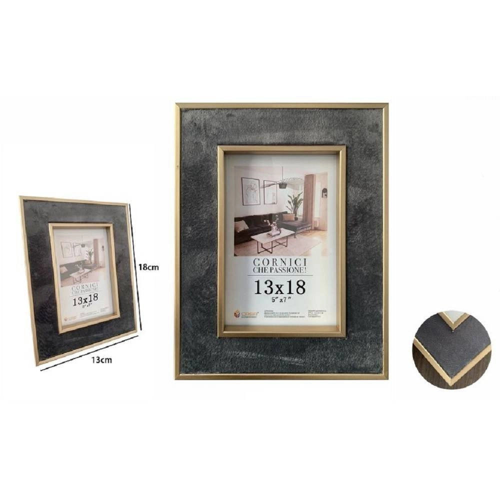 Trade Shop - Cornice Portafoto Per Foto Poster Quadri Tele 13x18cm Grigia Con Bordi Oro 70306 -