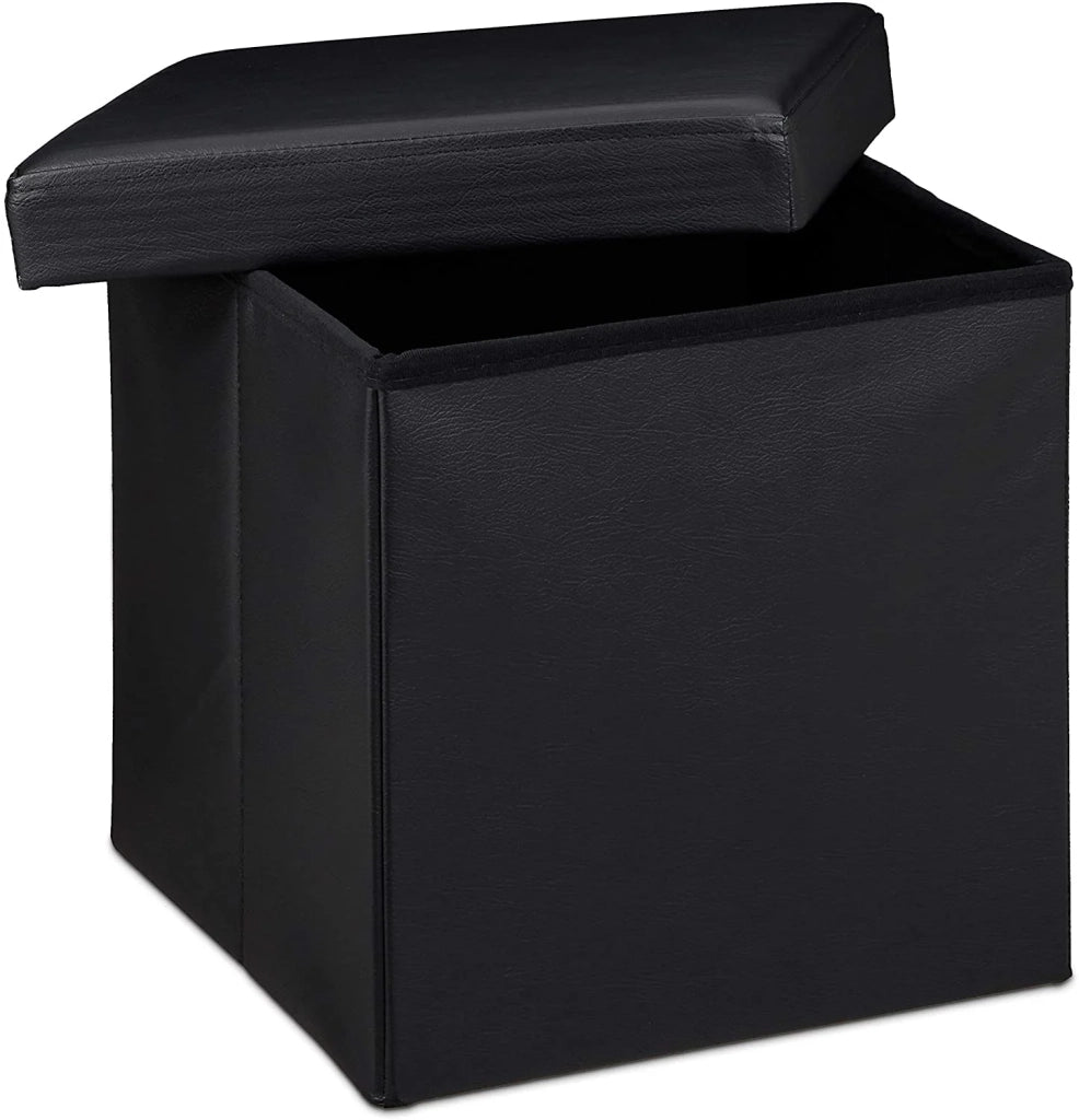 Pouf/sgabello pieghevole contenitore stabile materiale sintetico 38 cm nero 13_0002806_3