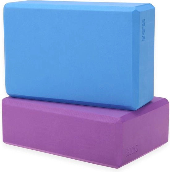 Blocco yoga stabile - set da 2 - blocchi di schiuma in blu e viola - accessori di Pilates e blocchi di equilibrio contro la dolorabilità muscolare e lo stress