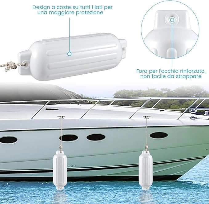 Set 4 Parabordi per Barca, Parabordi per Imbarcazioni, Gommonni, Boat Fender(Bianco)