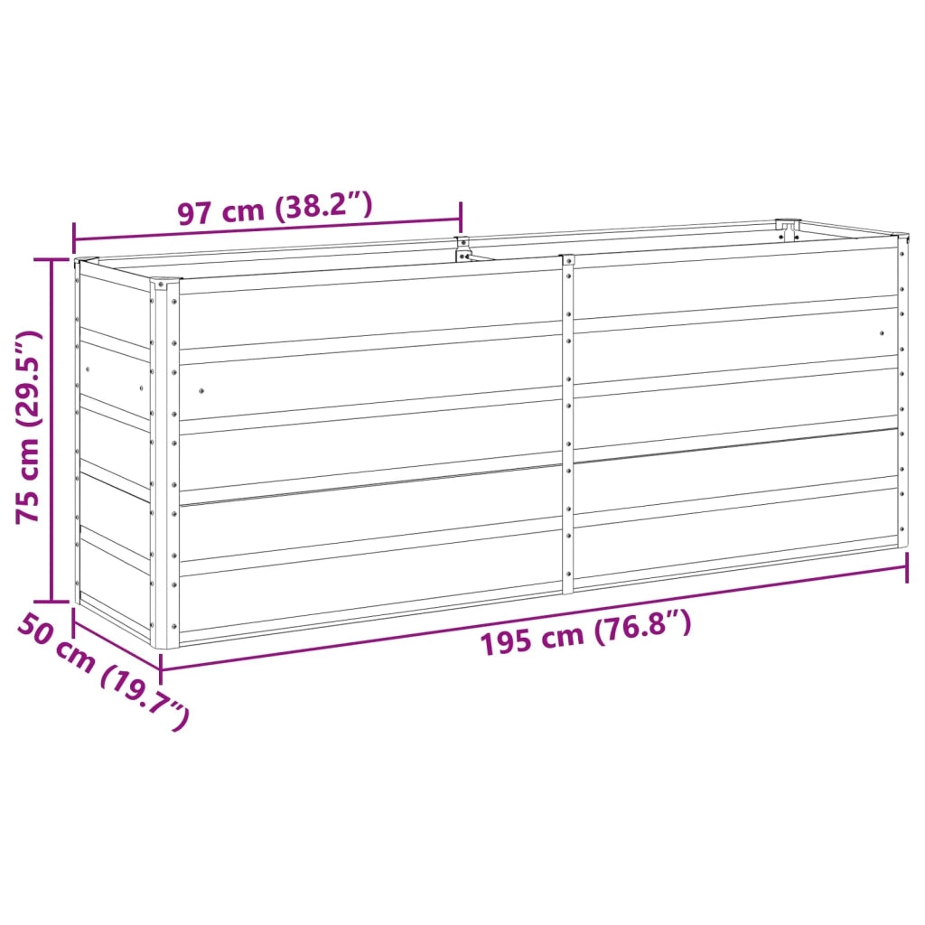 Fioriera da esterno dal design moderno 195 x 50 x 77 cm in acciaio zincato color antracite codice 02_0059236.