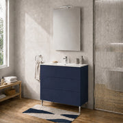 Mobile bagno a terra 100 cm blu tre cassetti push-pull con lavabo Tierra
