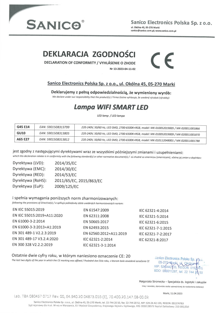 Lampadina LED GU10 5,5W 400lm RGB+CCT WiFi Tuya Polux
