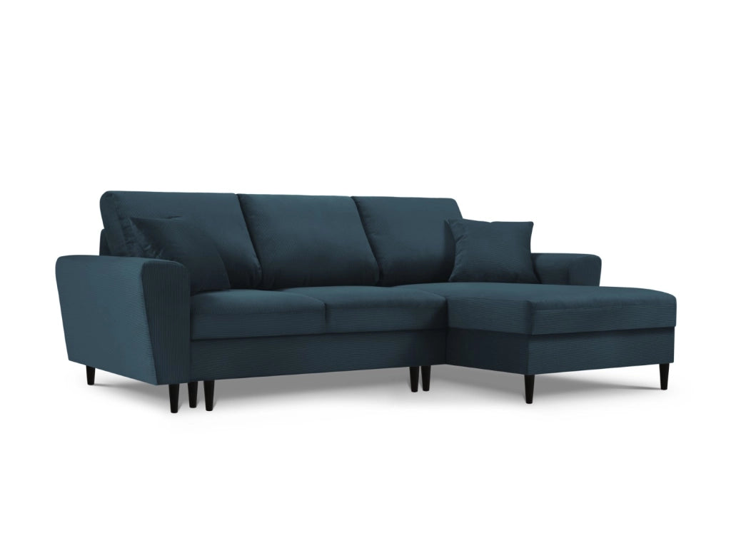 Cosmopolitan Design - Divano convertibile angolare destro con contenitore "Kyoto" 4 posti in velluto a coste blu scuro 