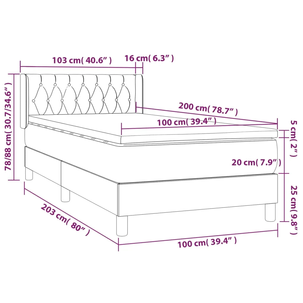 Giroletto a Molle con Materasso Marrone Scuro 100x200cm Tessuto