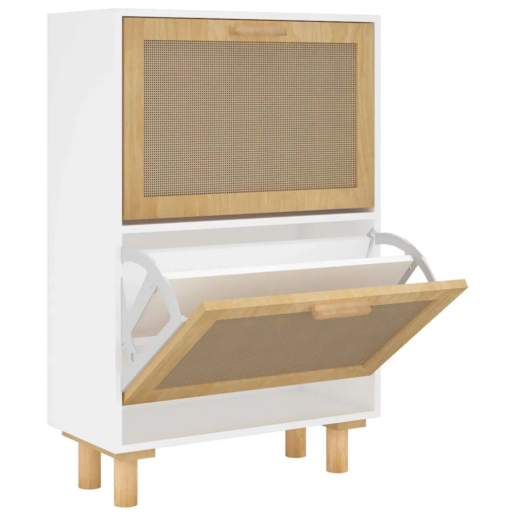 Scarpiera Bianca 52x25x80cm Legno Multistrato e Rattan Naturale cod mxl 45492