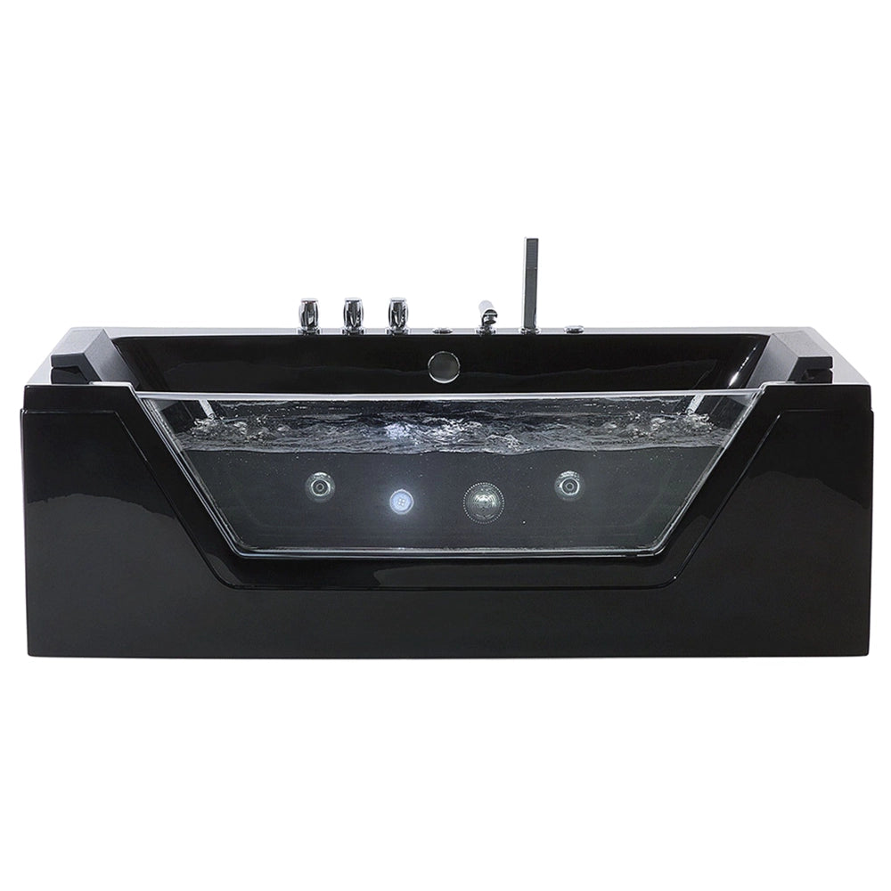 Massaggio Punti Bagno Nero Argento con LED Sanitario Acrilico e Vetro Singolo 160 x 76 cm