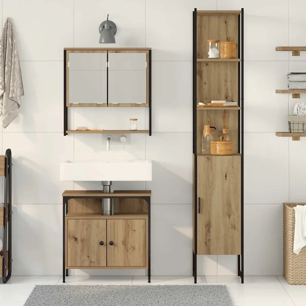 Set di mobili per il bagno con porta 3 pcs Rovere artigianale 3334371